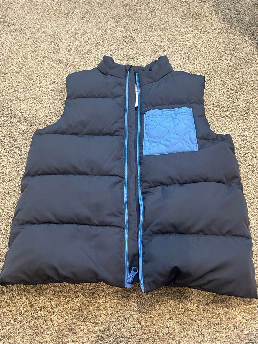 Cat & Jack Navy Puffer Vest with Light Blue Pocket & Trim